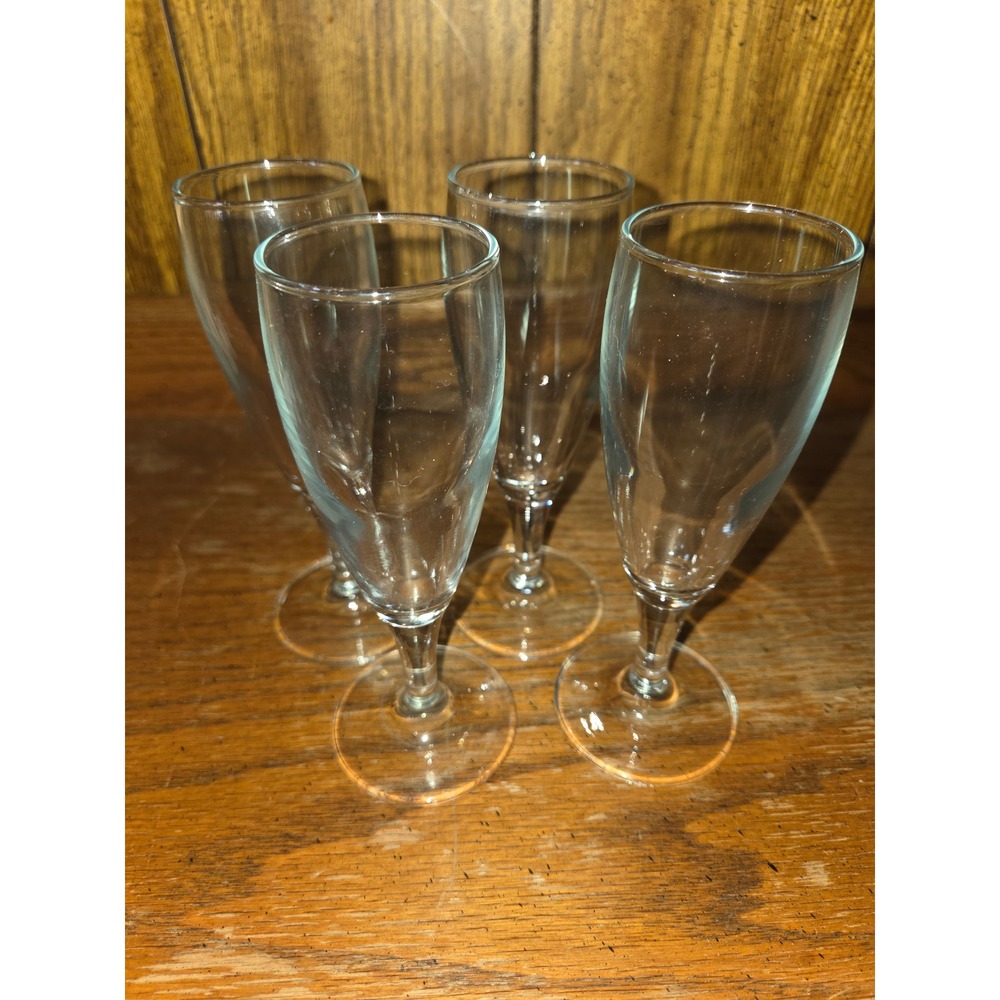 Vintage Clear Glass Cordial Liqueur Stemware Set of 4 Mini Flute Glasses